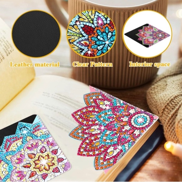 Diamond Art Lotus Flower Corner Bookmark, Colorful, Sparkly (GREEN/ORANGE) - Picture 16 of 17